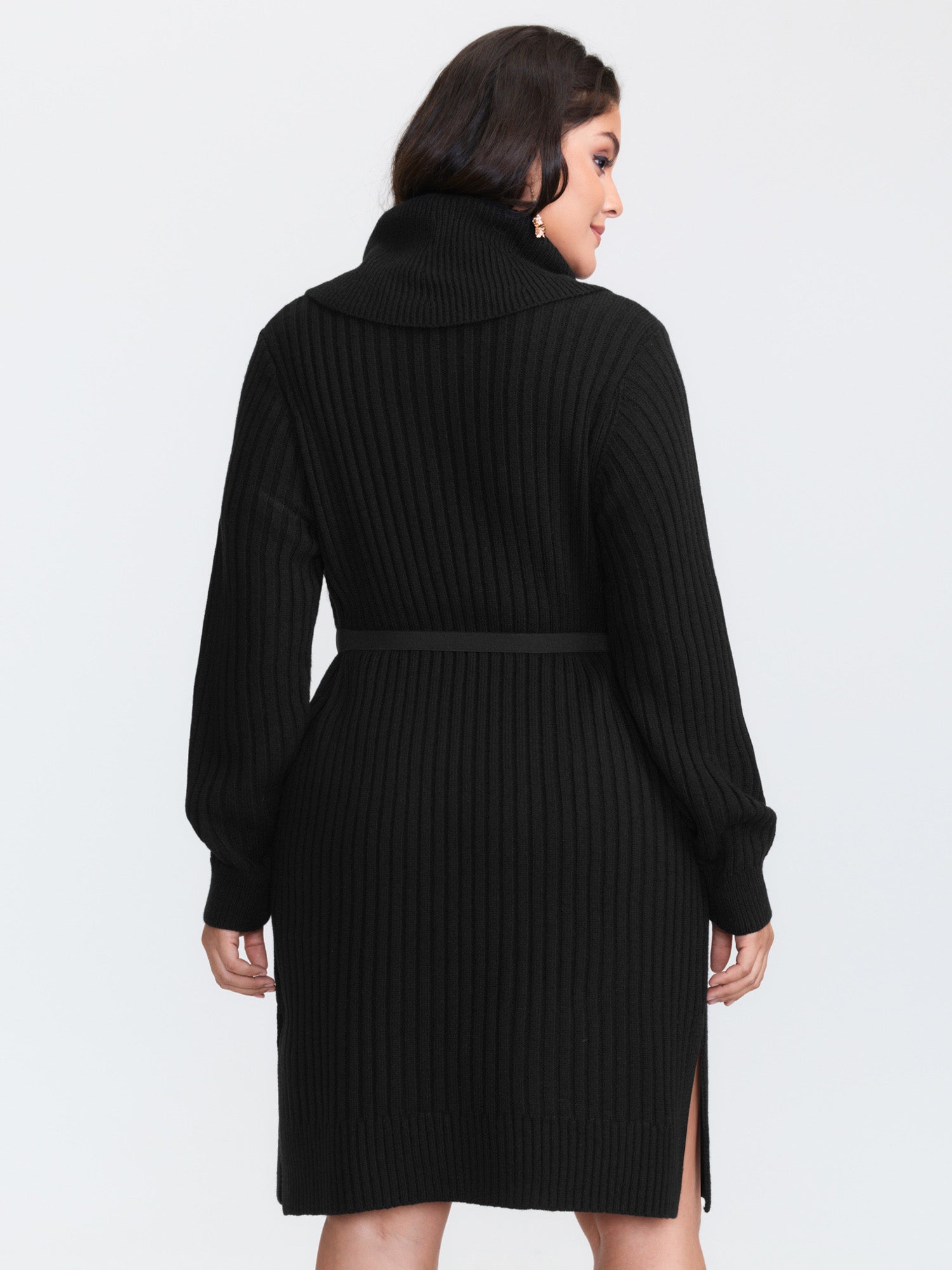 High Turtleneck Textured Sweater Dress