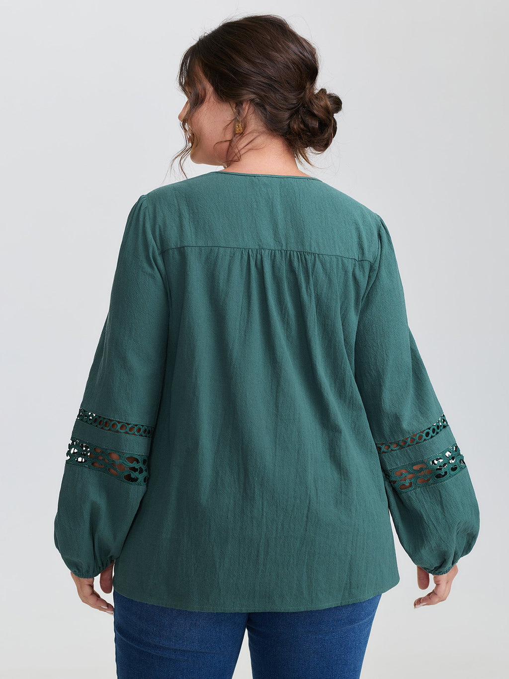 Cotton Lace Trim Button Placket Blouse