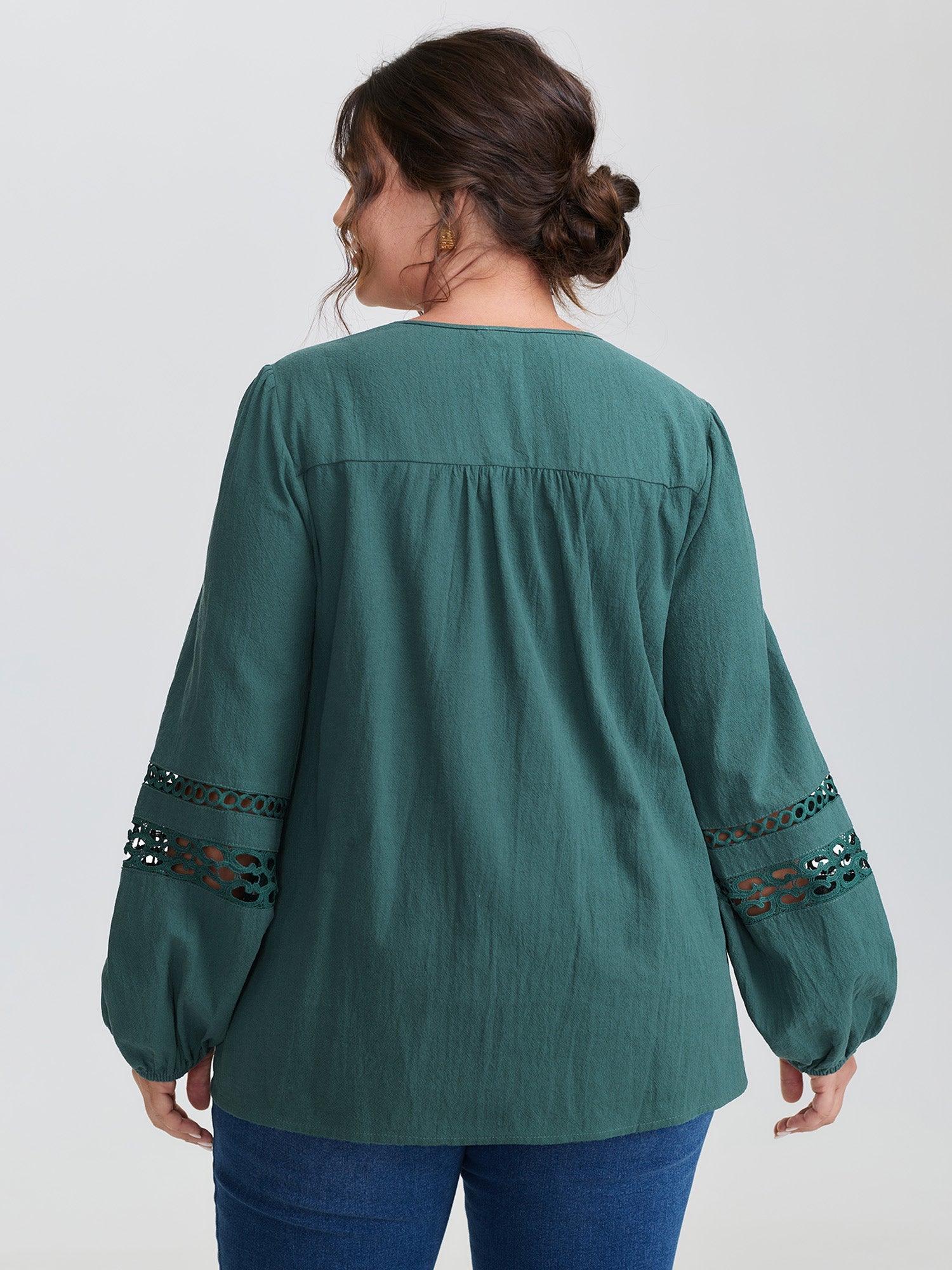 Cotton Lace Trim Button Placket Blouse