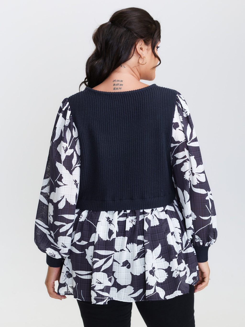 Chiffon Floral Layered Square Neck Pullover