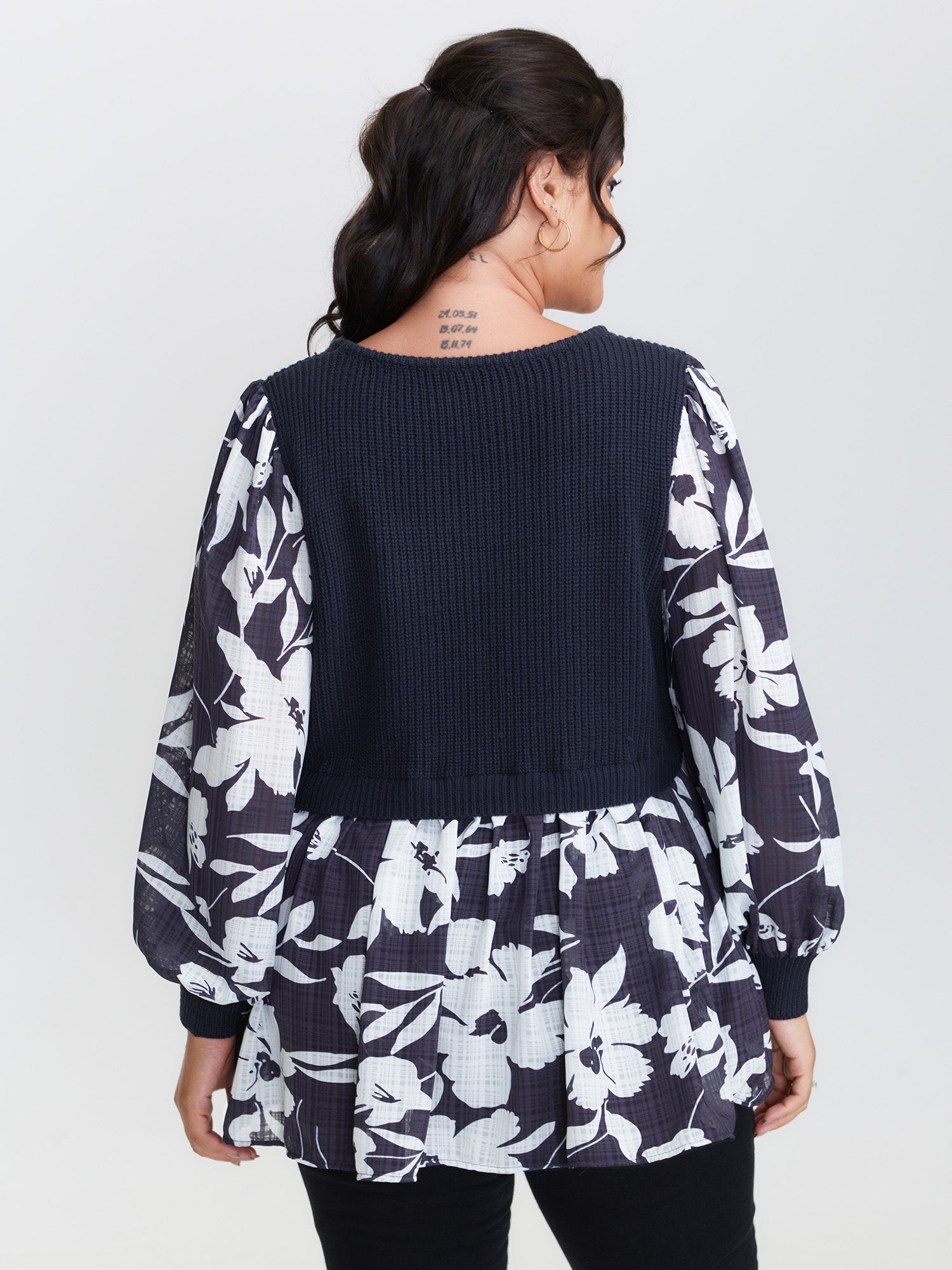 Chiffon Floral Layered Square Neck Pullover