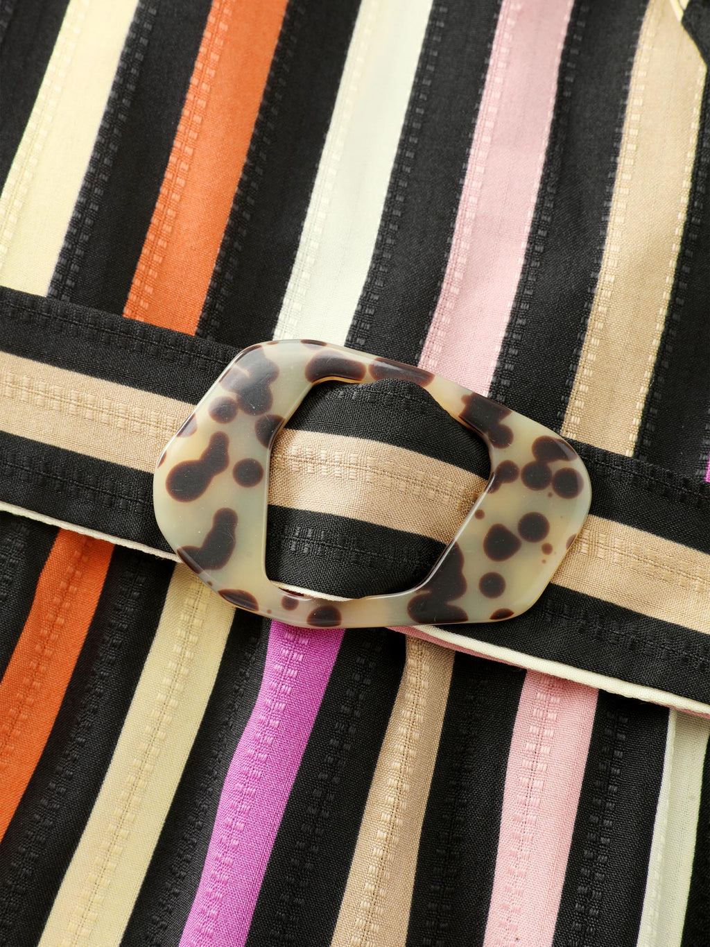 Autumn Stripe Print Belted Waist Midi Dress