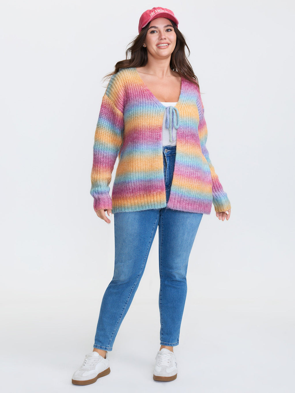 Colorful Front-Tie Heather Knit Cardigan