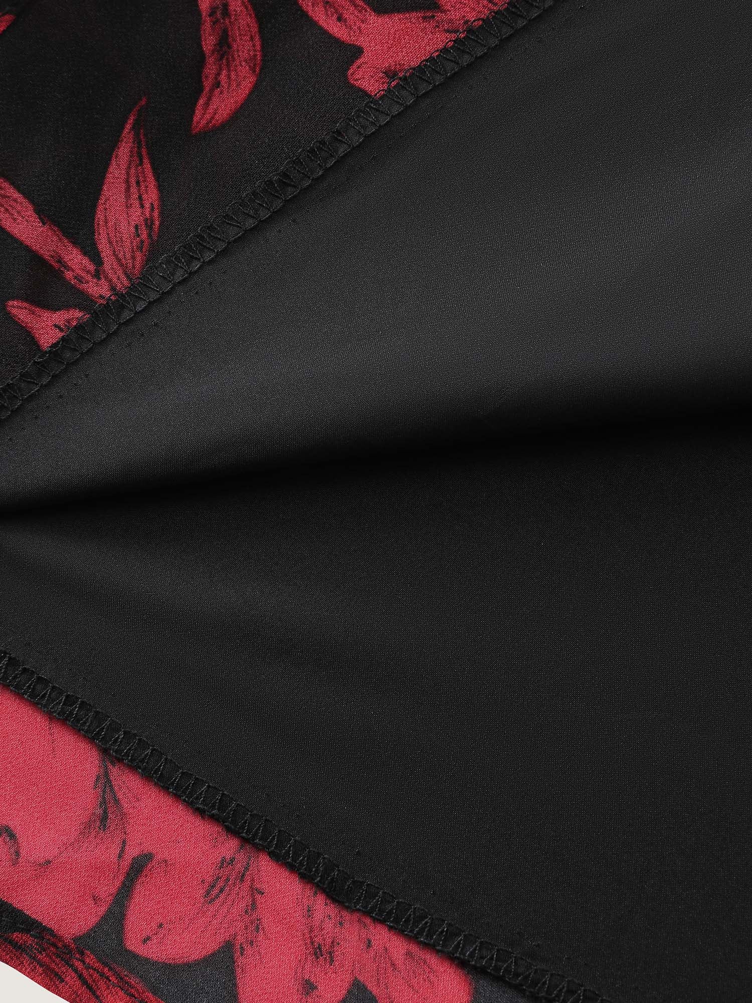 Floral Shirred Waist Color Contrast Midi Dress