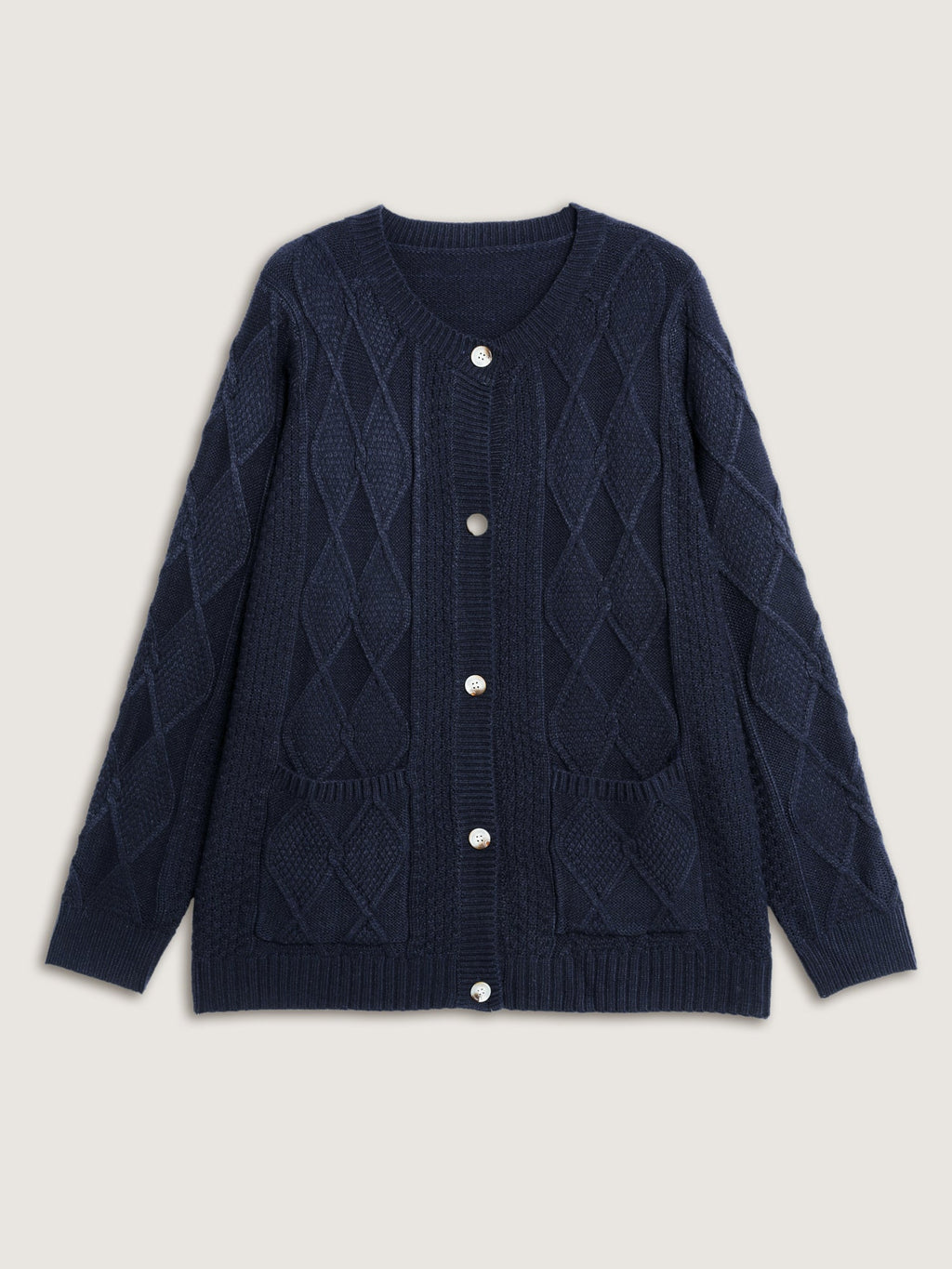 Cable Knit Button Pockets Cardigan