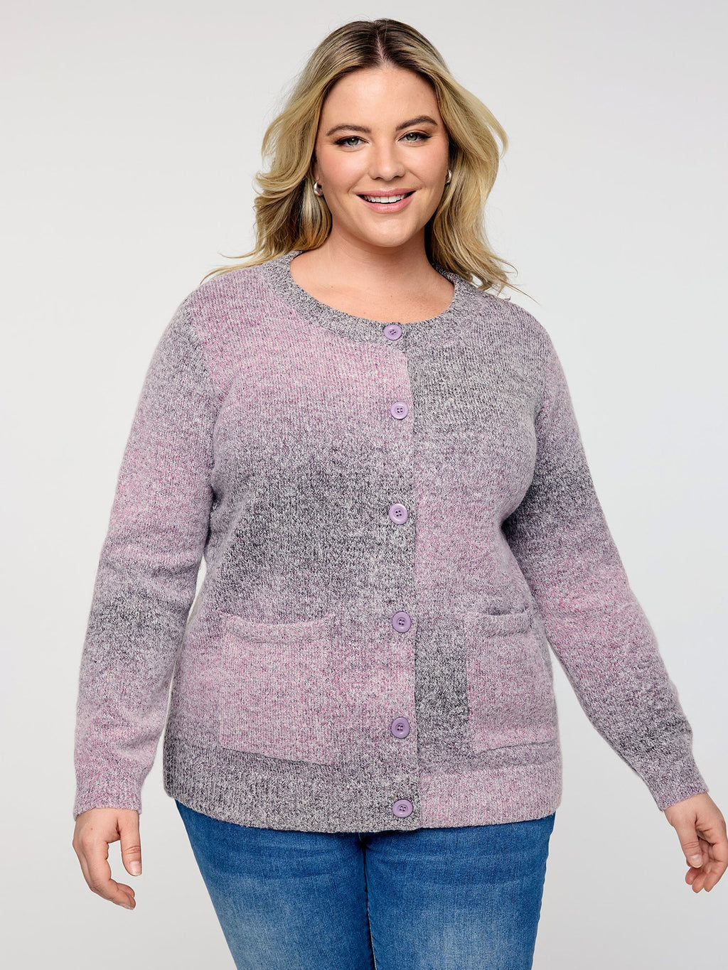 Color Gradient Buttons Knit Cardigan