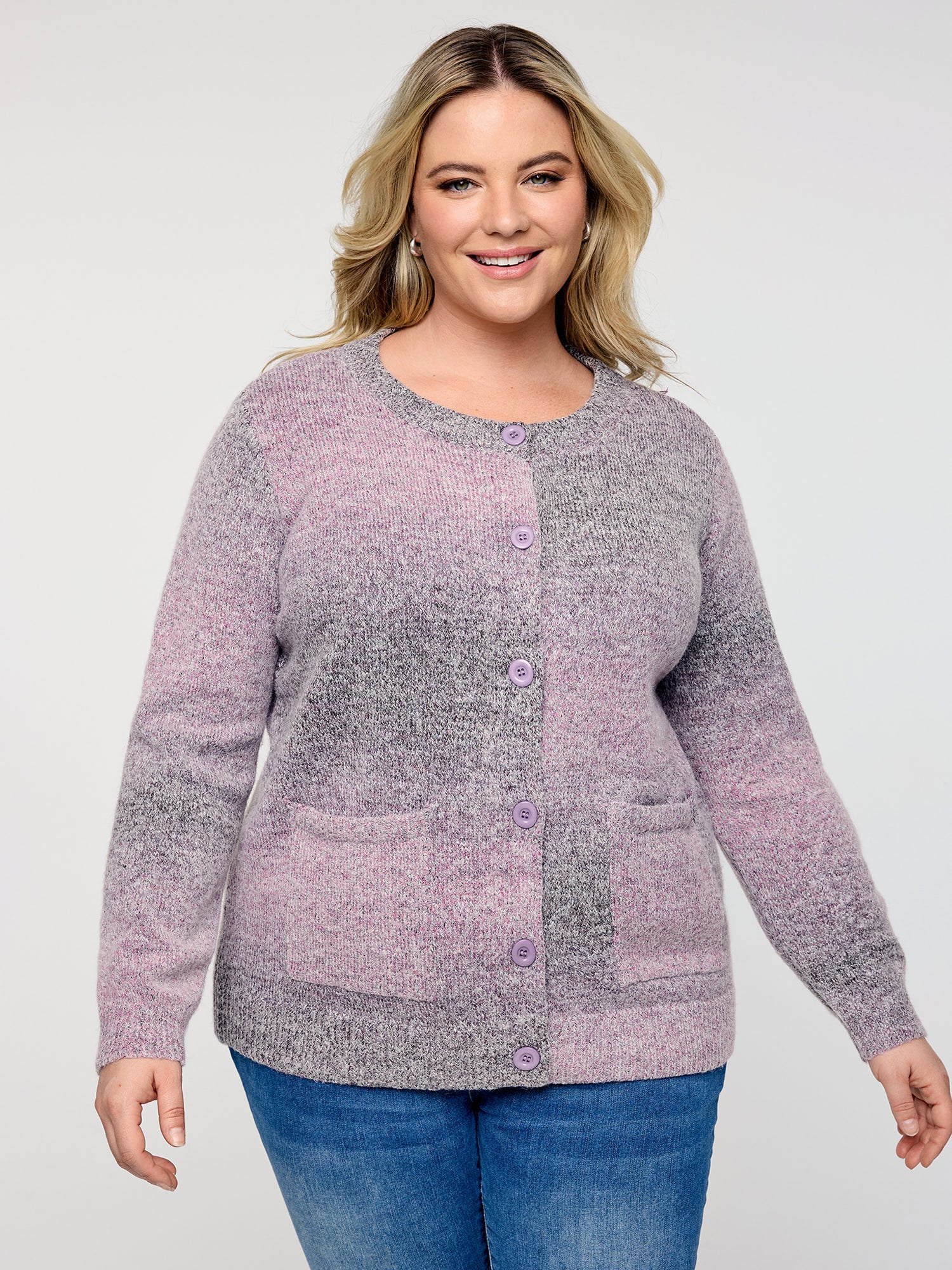 Color Gradient Buttons Knit Cardigan