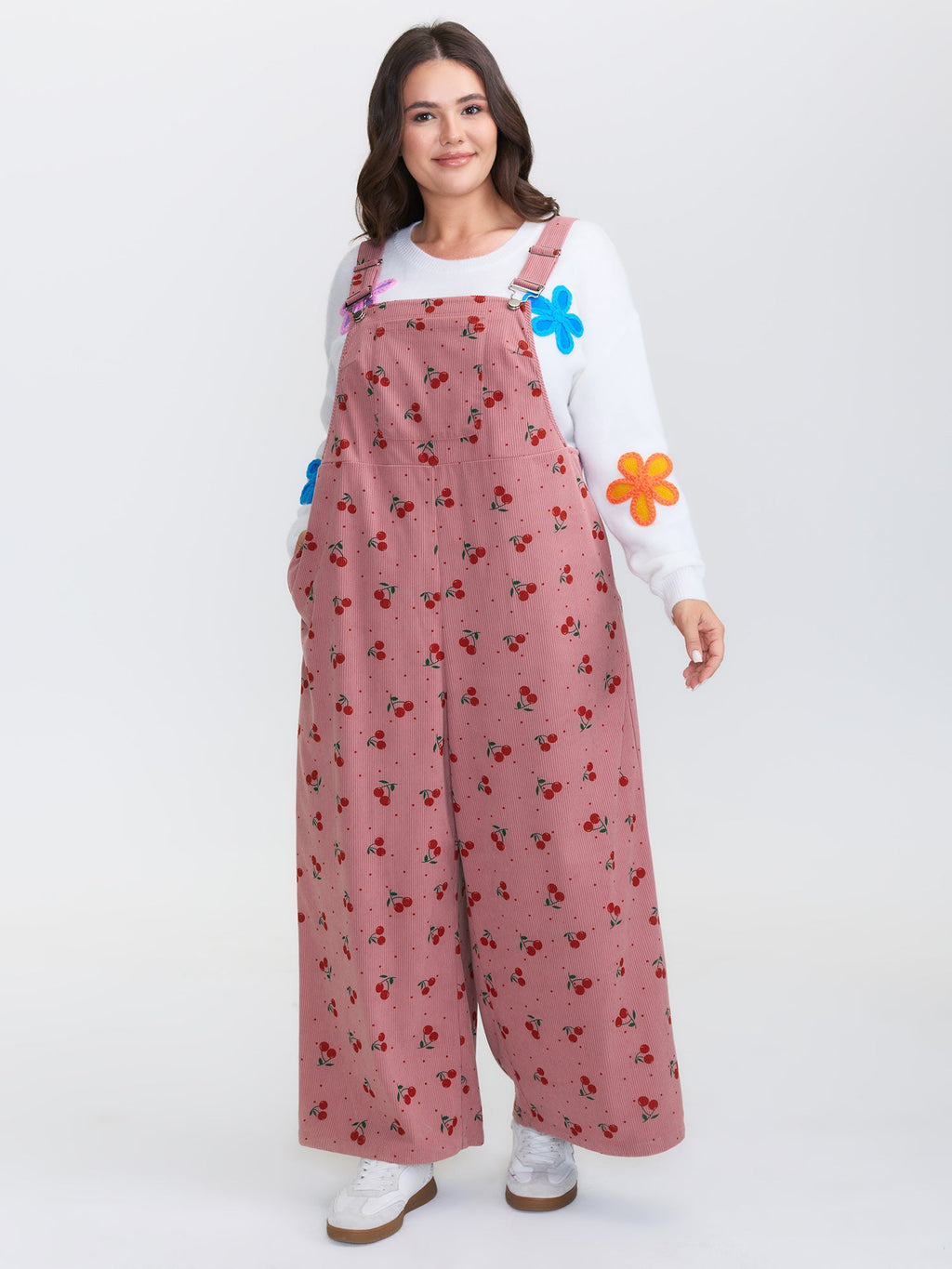 Cherry Print Adjustable Overall Straps Jumpsuit
