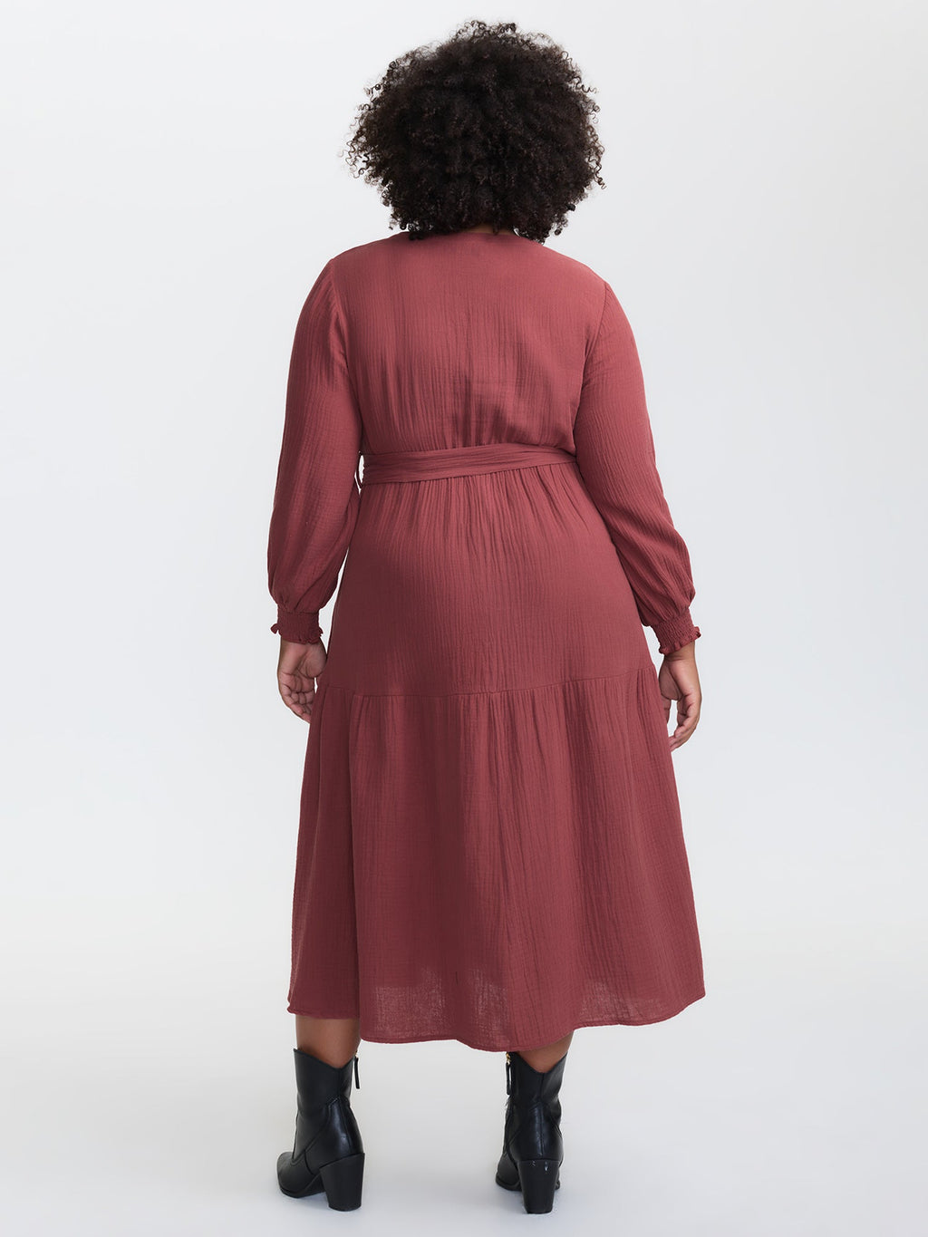 Cotton Textured Belted Pockets Maxi Dress