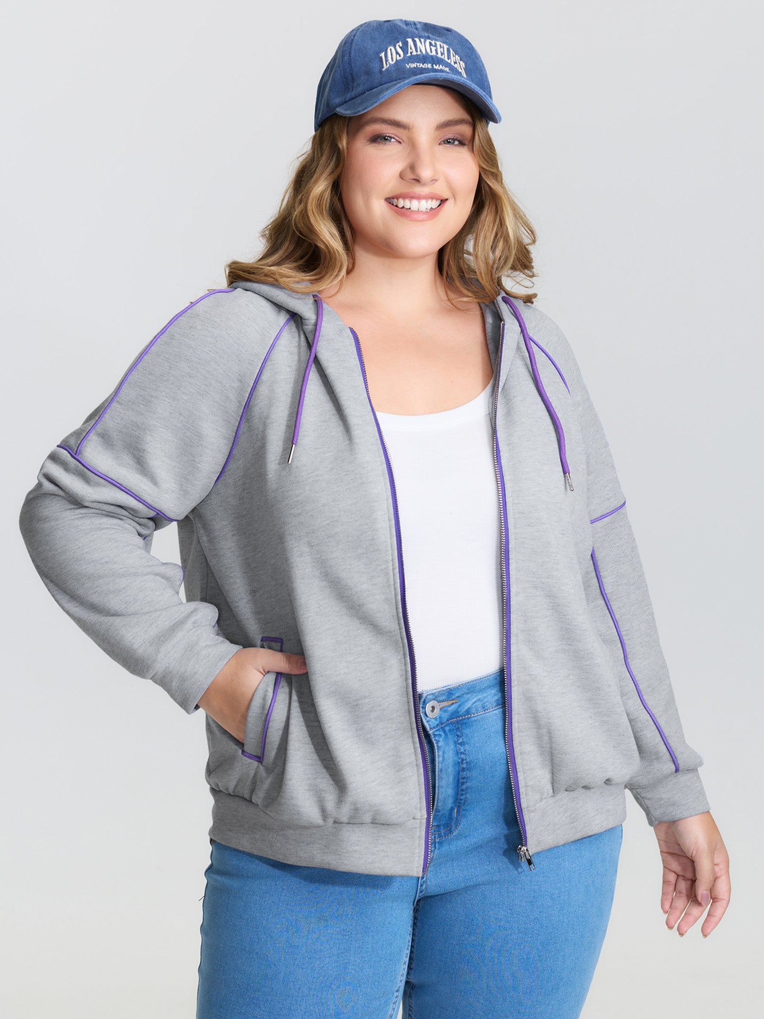 Color Contrast Drop Shoulder Hooded Jacket