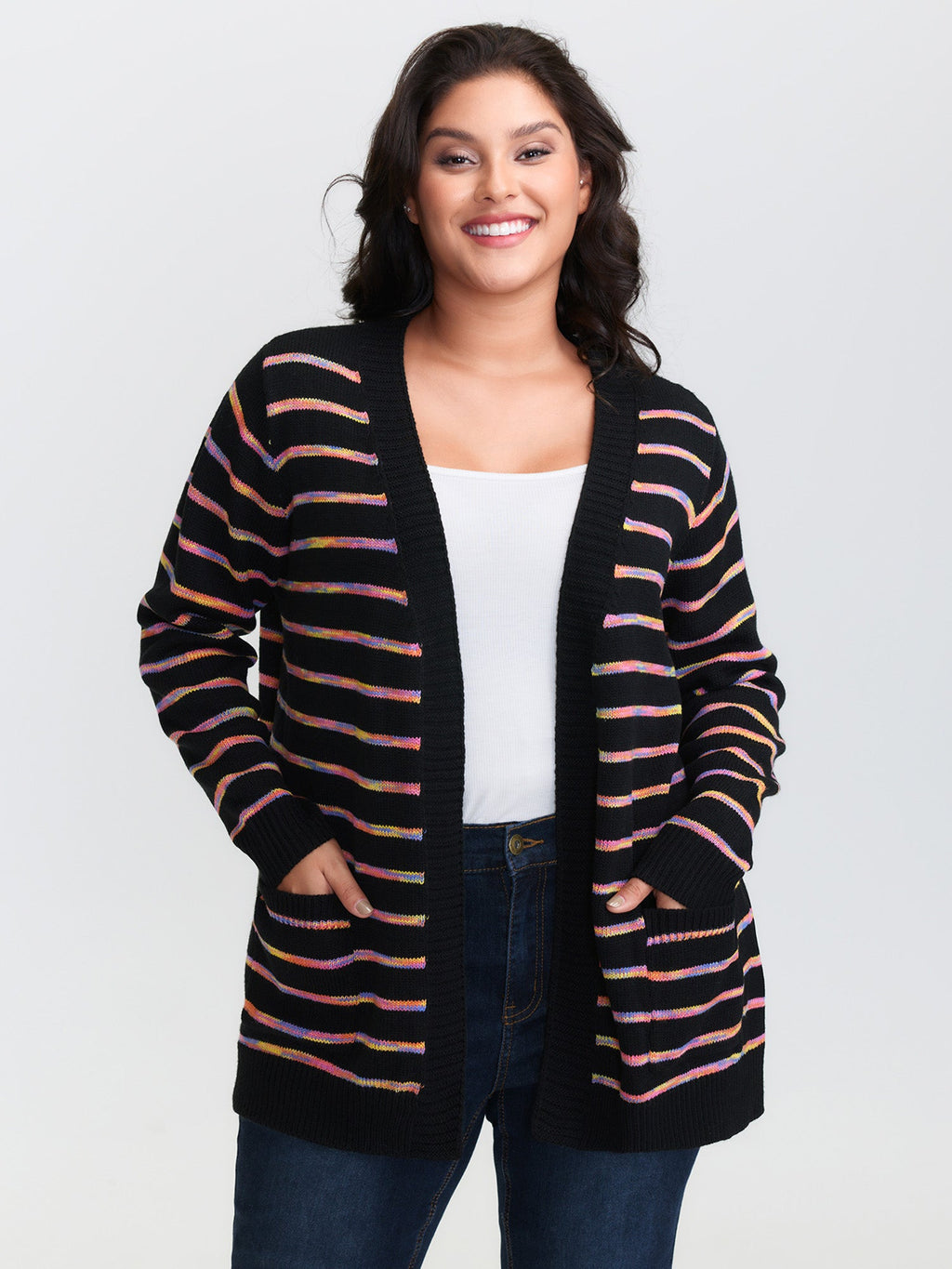 Color Gradient Heather Pockets Knit Cardigan