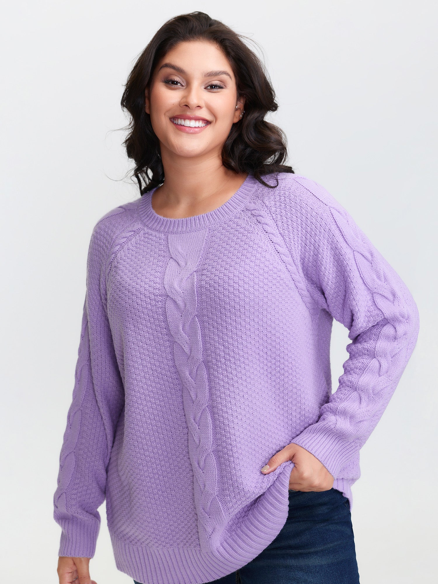 Cable Knit Raglan Sleeve Pullover