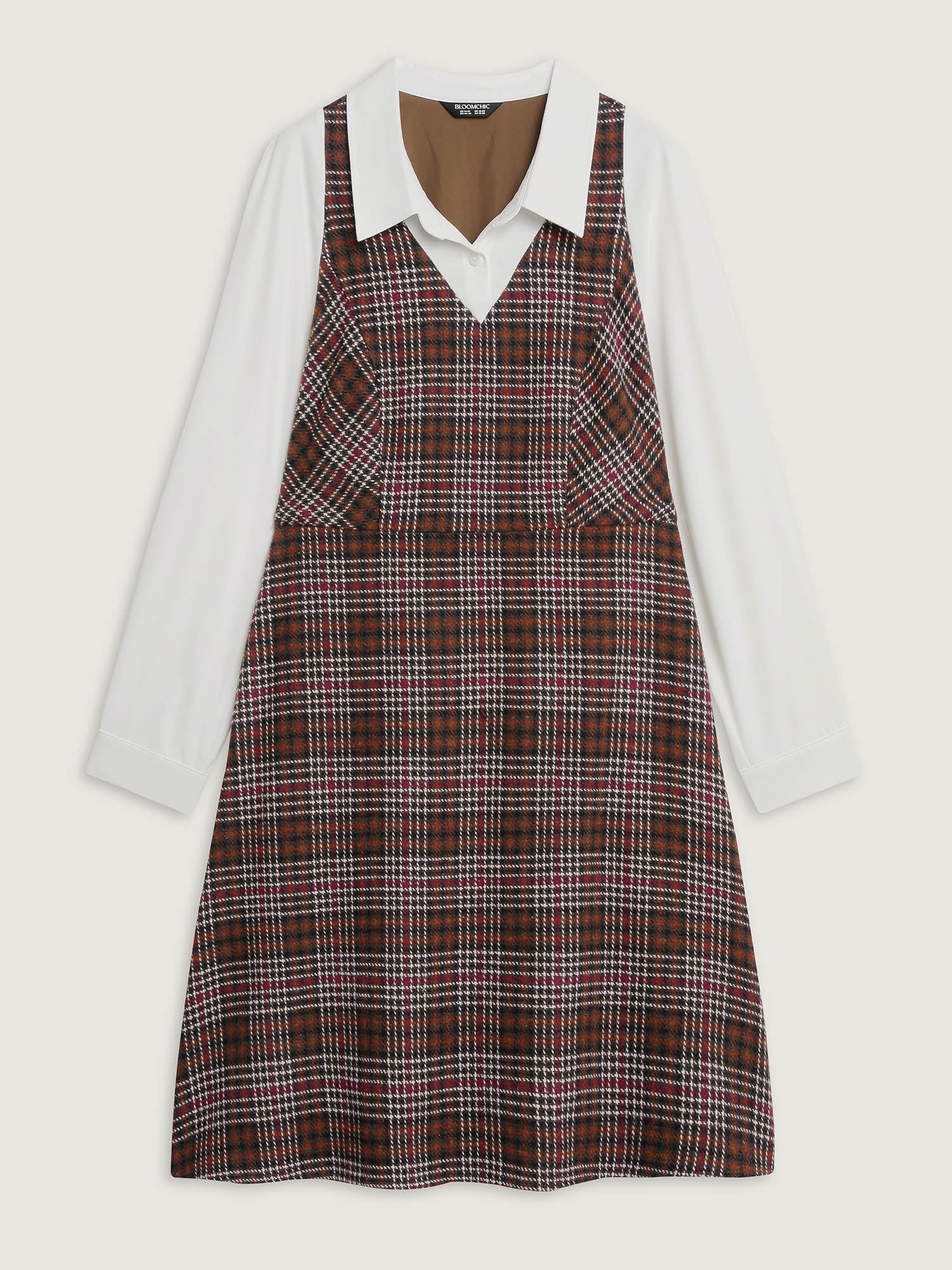 2 In 1 Plaid Pockets Midi Dress