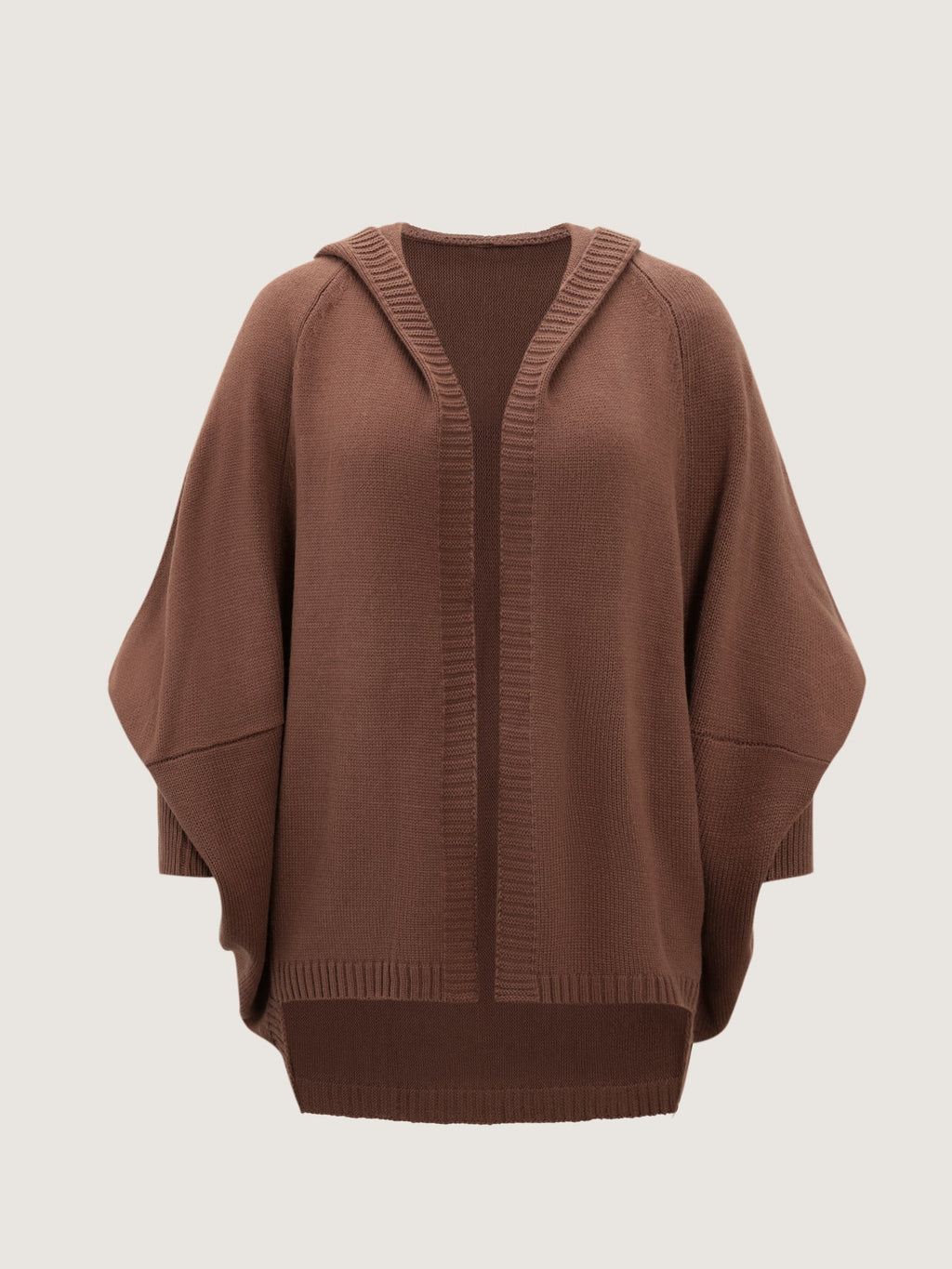 Coccoon Shaped Hooded Front-Open Knit Cardigan