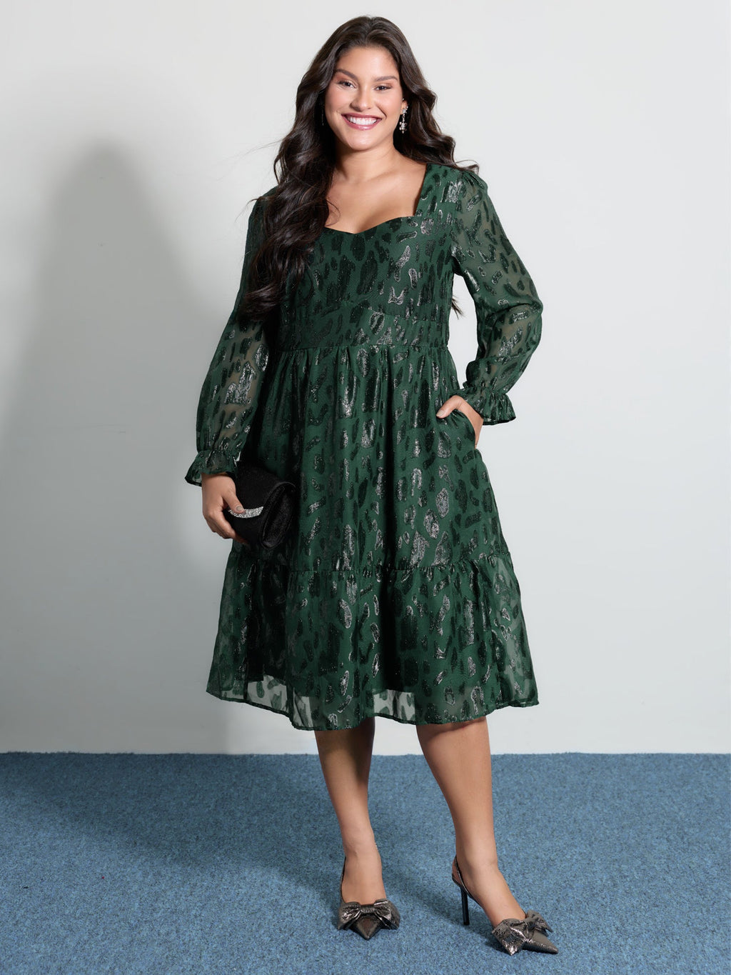 Textured Shirred Backless Tie Midi Dress