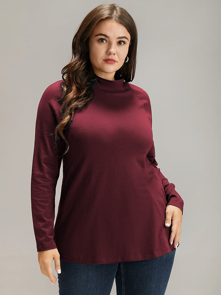 Cotton Mock Neck Raglan Sleeve T-shirt