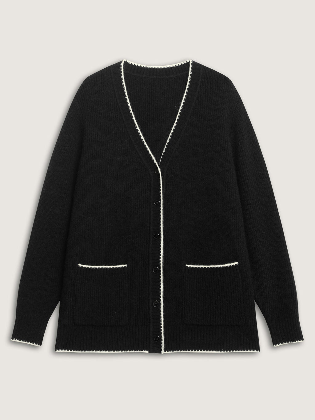 Color Contrast Edged V-Neck Knit Cardigan