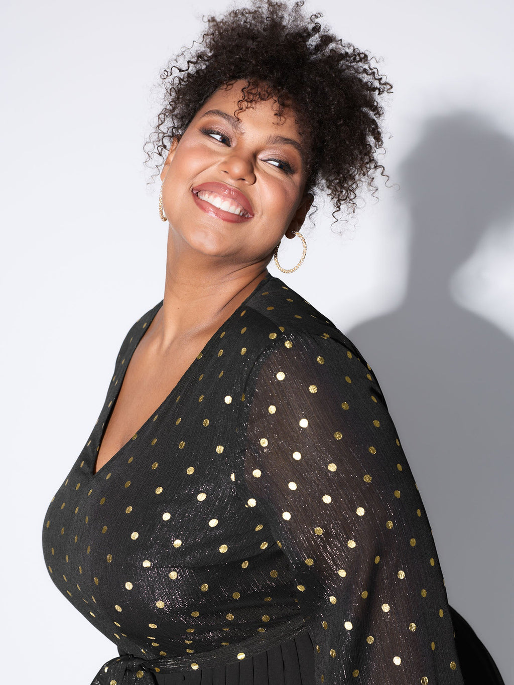 Chiffon Gold Polka Dots Cinched-Waist Jumpsuit