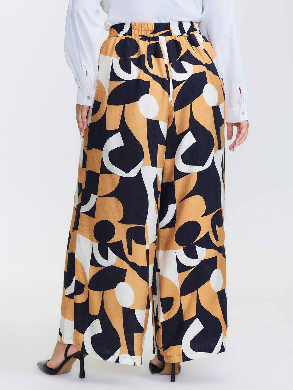 Abstract Print Belted Wide-Leg Pants