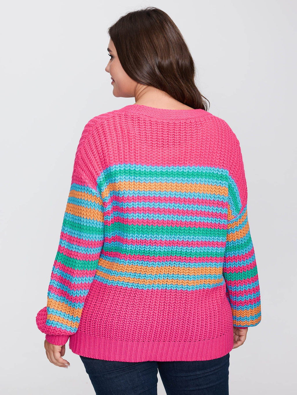 Colorful Stripe Pockets Knit Cardigan