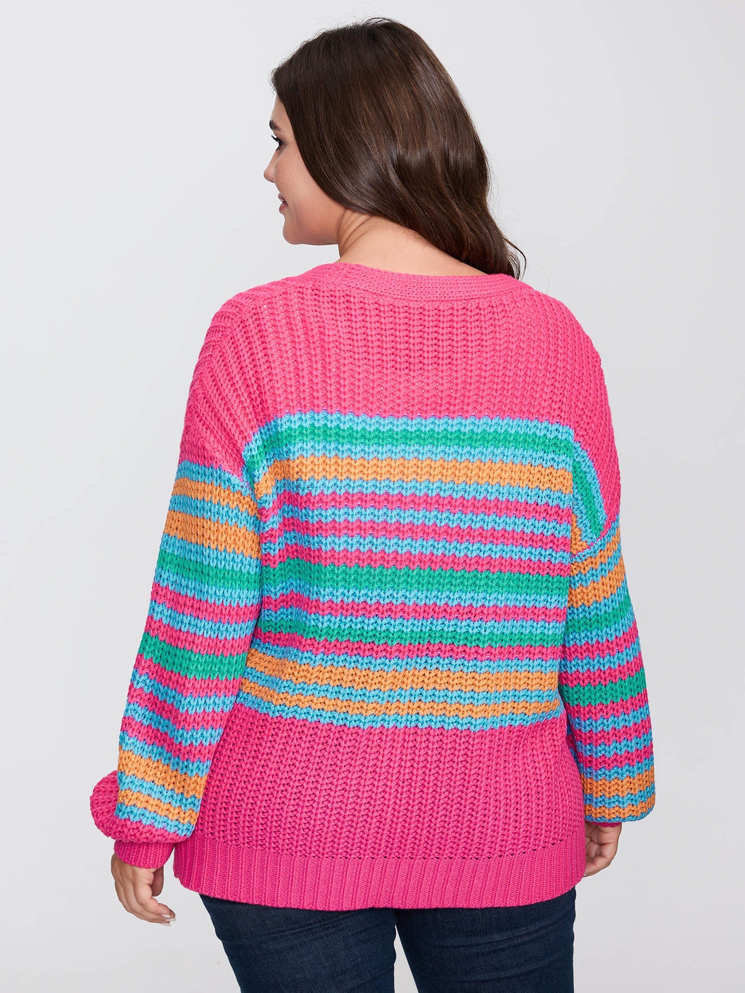 Colorful Stripe Pockets Knit Cardigan