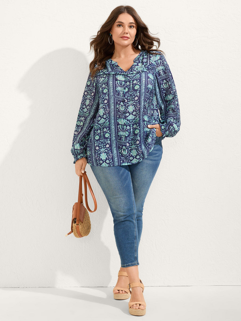 Chiffon Floral Collage Ruffled Blouse
