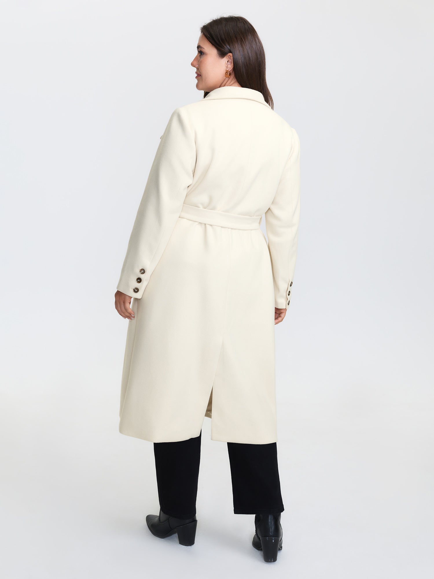 Belted Lapel Collar Double Button Coat