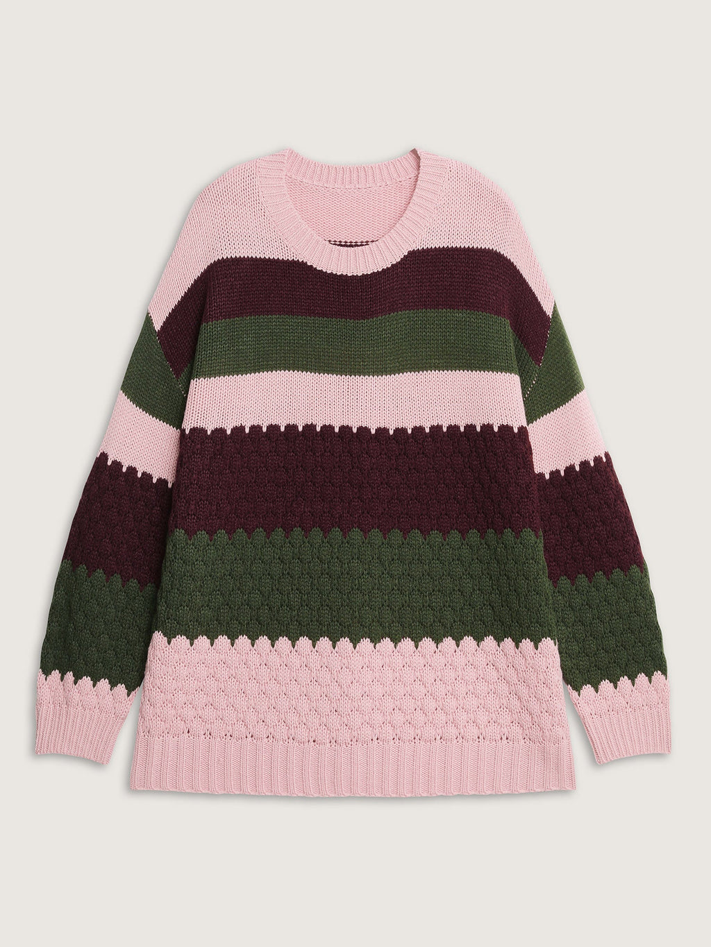 Colorblock Textured Ribbed Hem Pullover