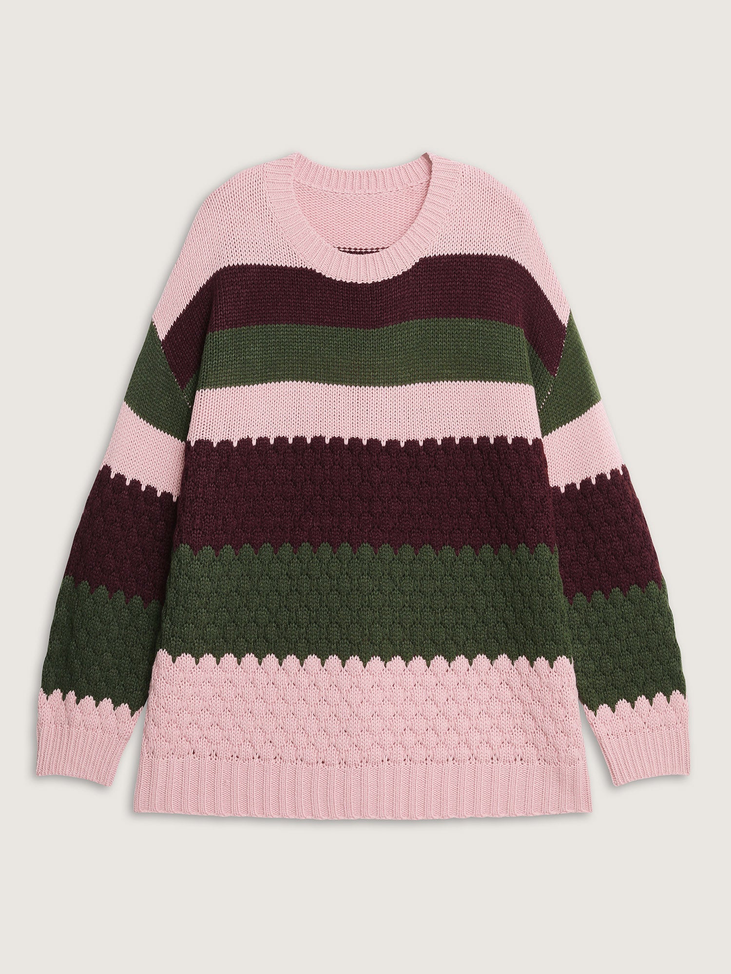 Colorblock Textured Ribbed Hem Pullover