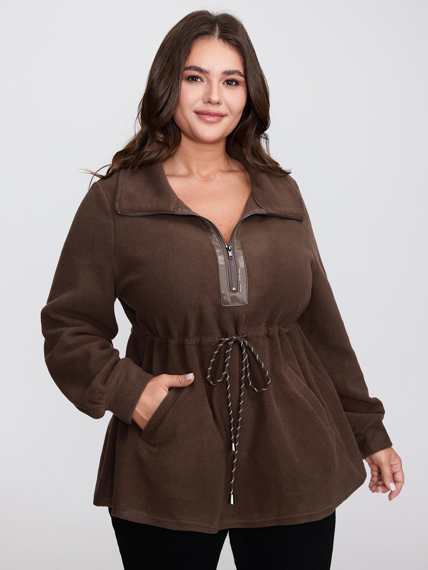 Dacron Drawstring Waist Zipper Sweatshirt