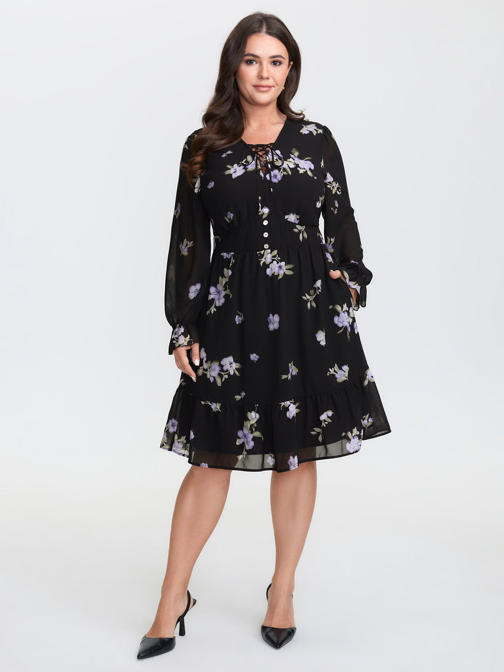 Chiffon Adjustable Bust Sheer Midi Dress