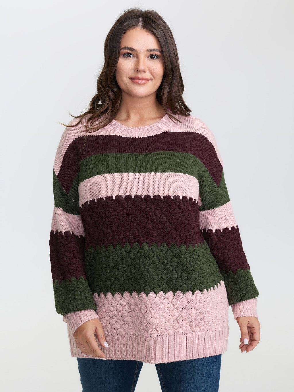 Colorblock Textured Ribbed Hem Pullover