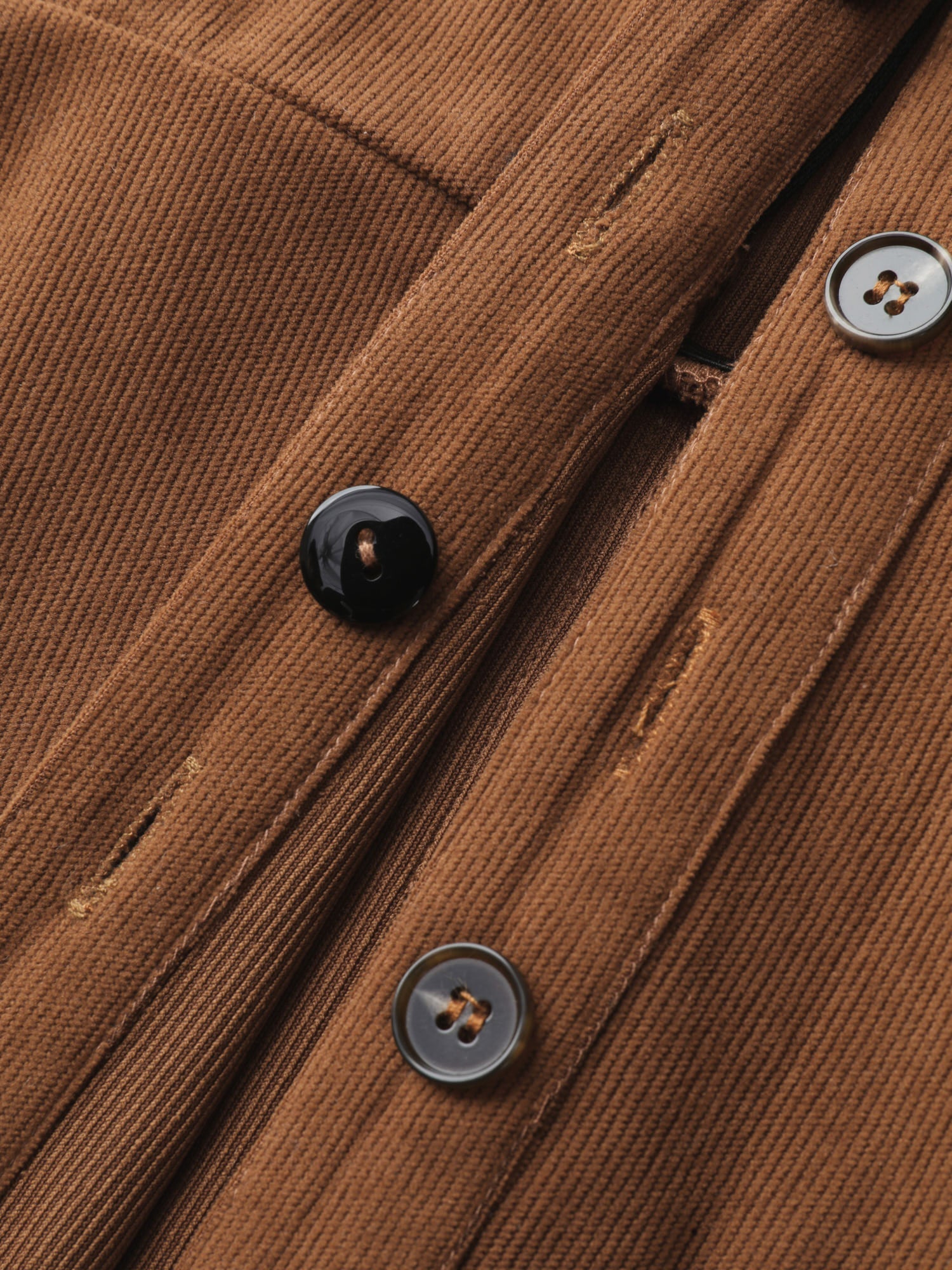 Corduroy Embroidered Pockets Button Midi Dress