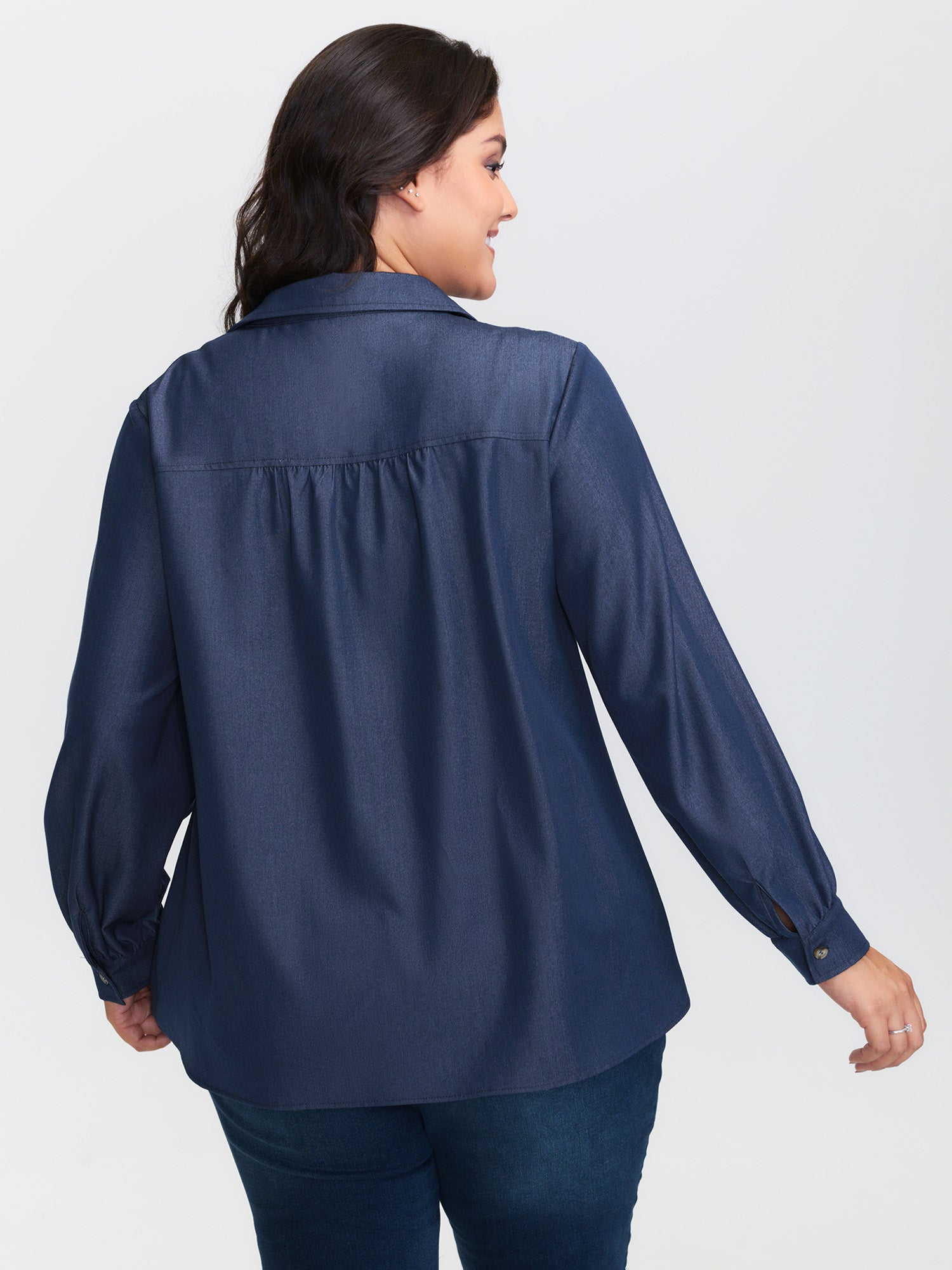 Buttons Pleated Denim Blouse