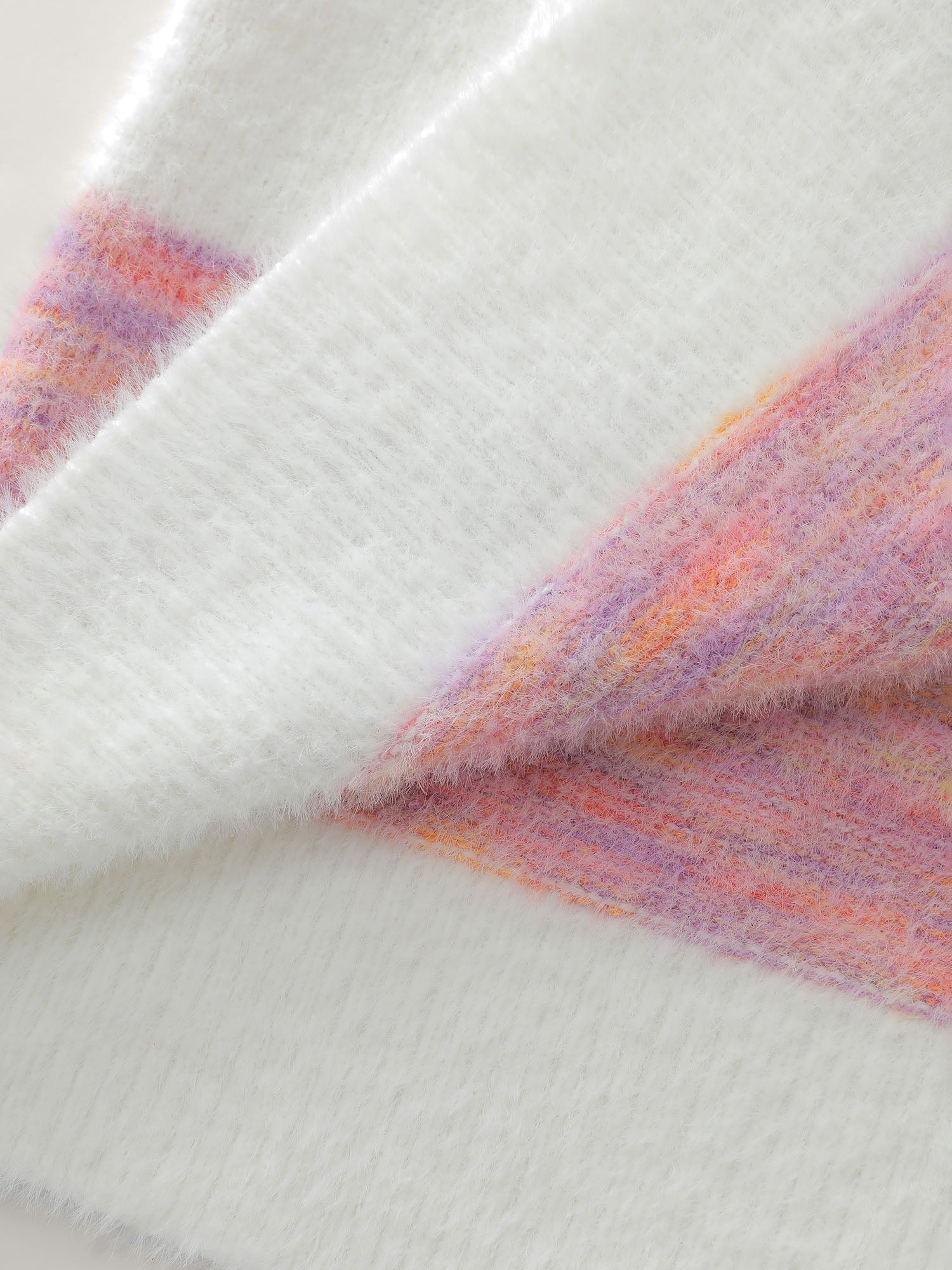 Color Stripes Furry Textured Knit Cardigan