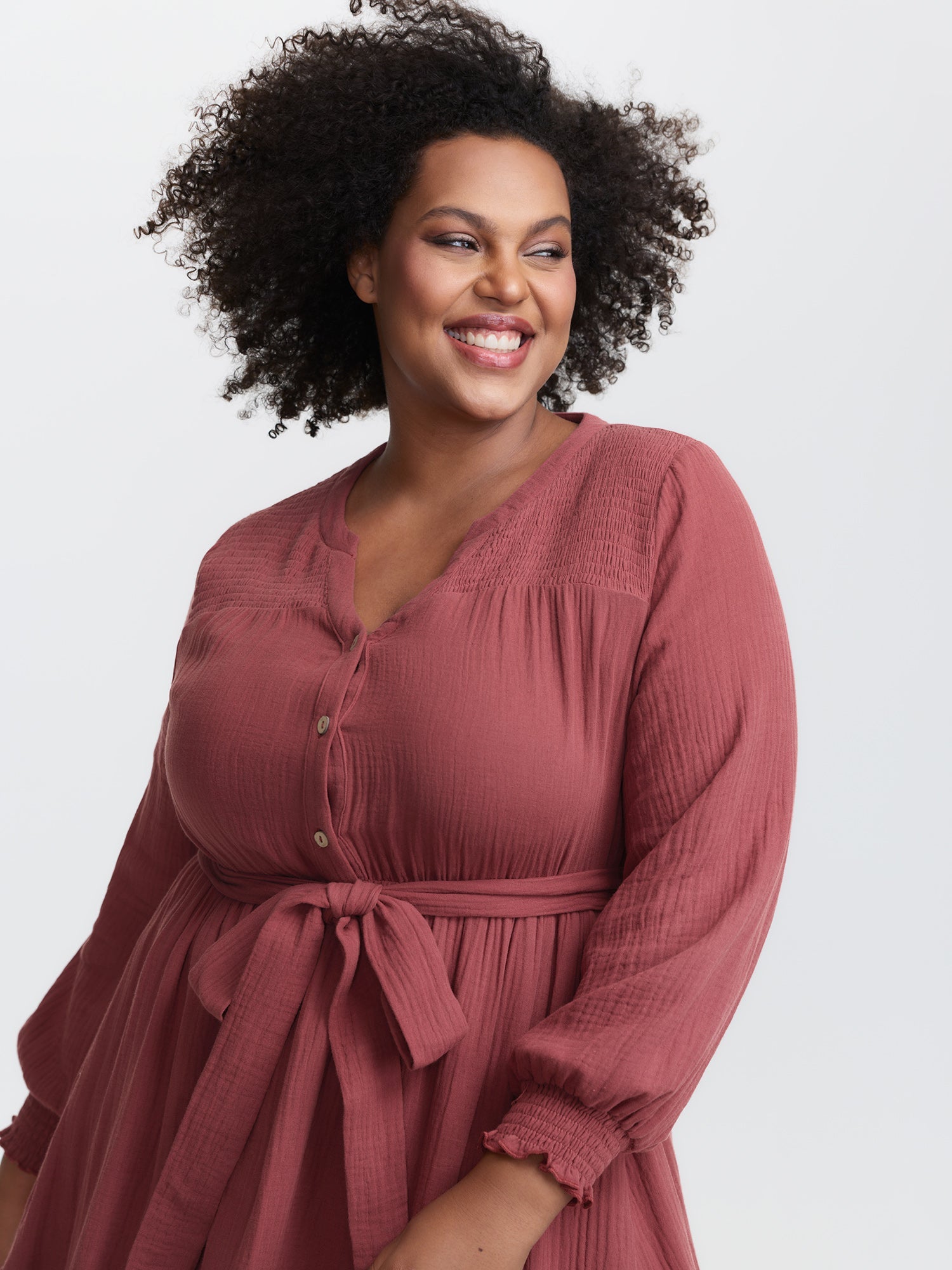 Cotton Textured Belted Pockets Maxi Dress