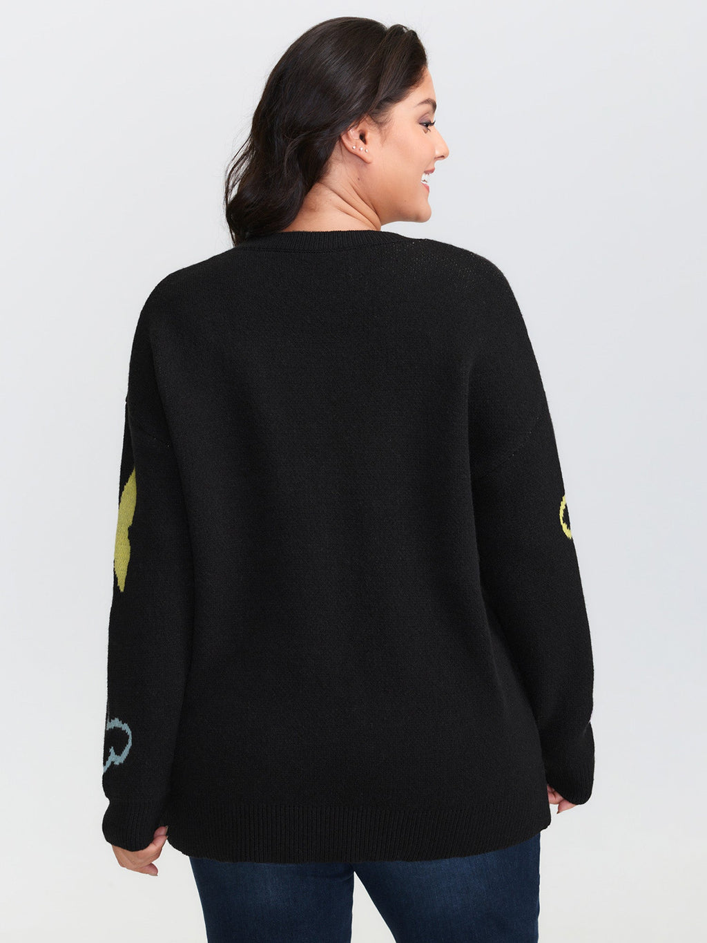 Butterfly Jacquard Pattern Round Neck Pullover