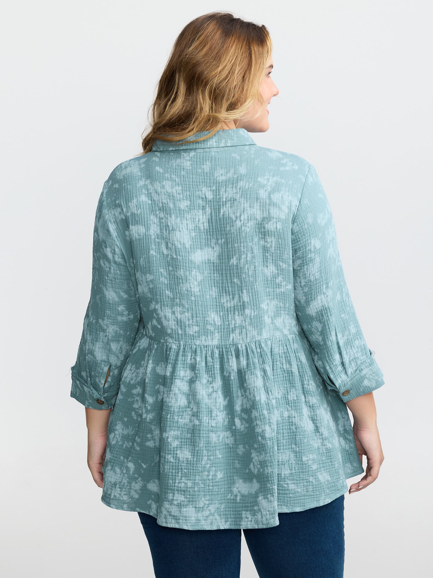 Cotton Snowflake Effect Half-Placket Blouse