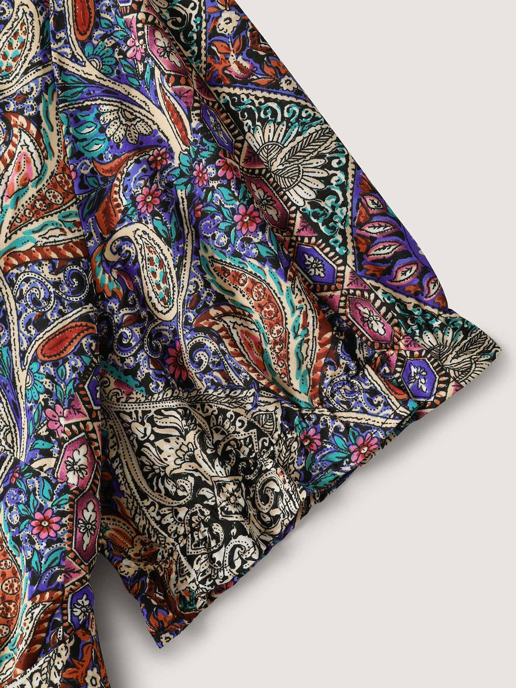 Boho Print Overlap Hem Belted Midi Dress