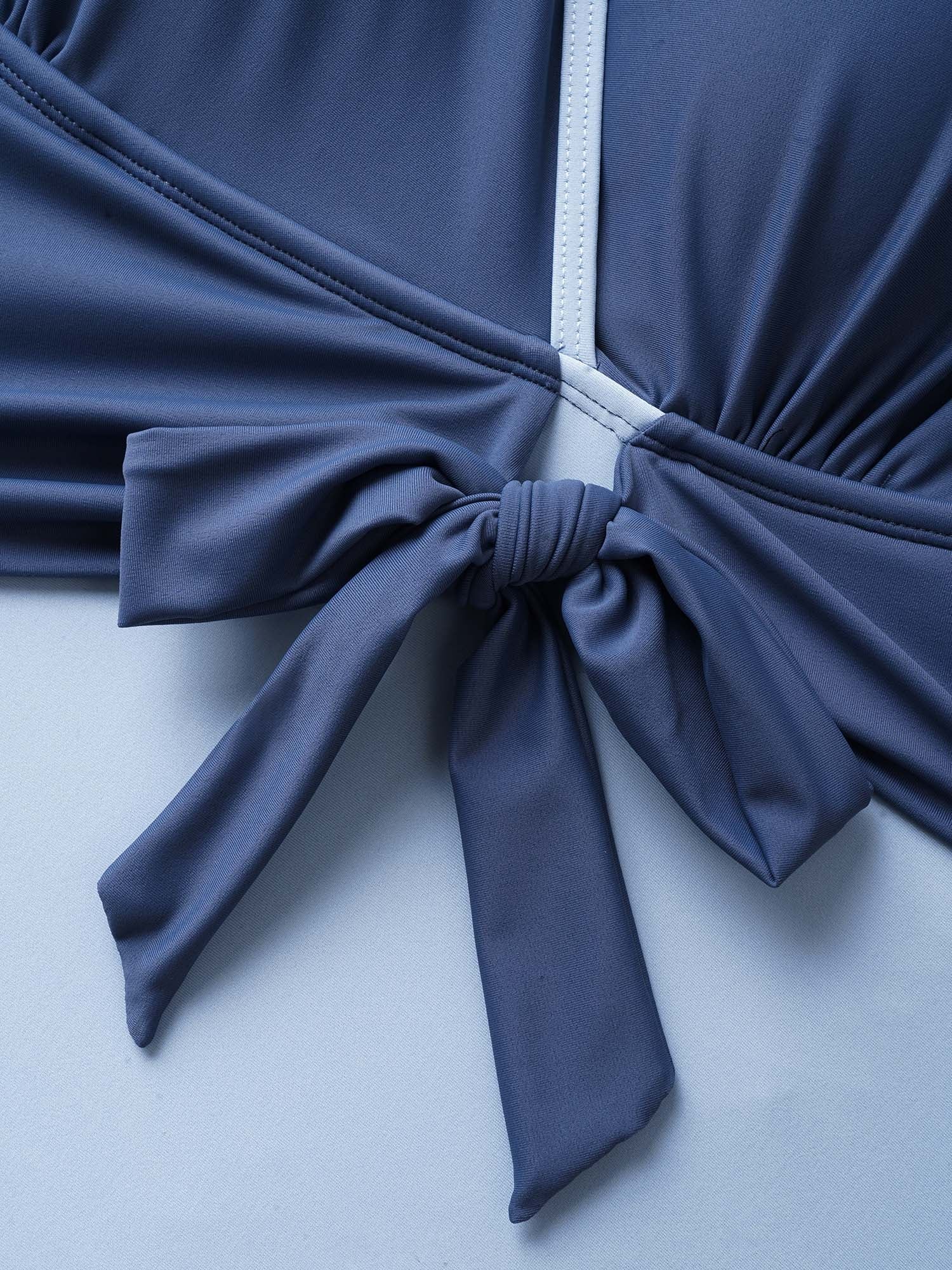 Contrast V Neck Tie Knot Swim Dress