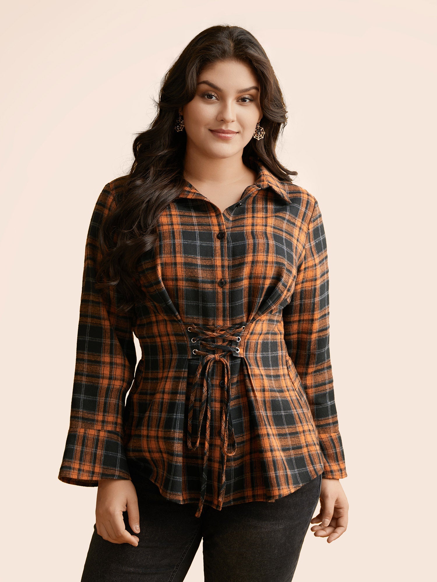 Corset Plaid Waist-Cinching Blouse