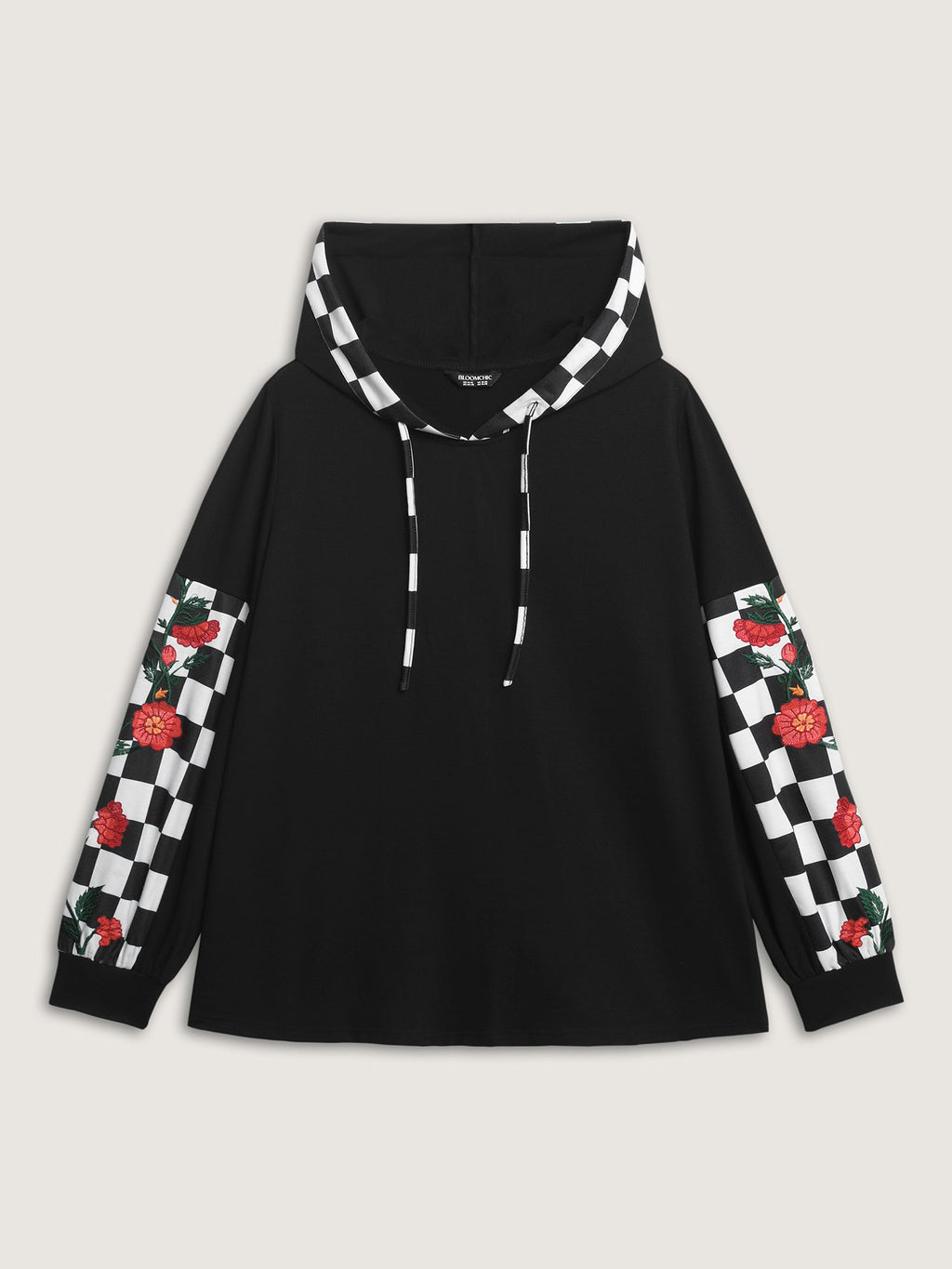 Checkered Stretchy Color Contrast Hoodie