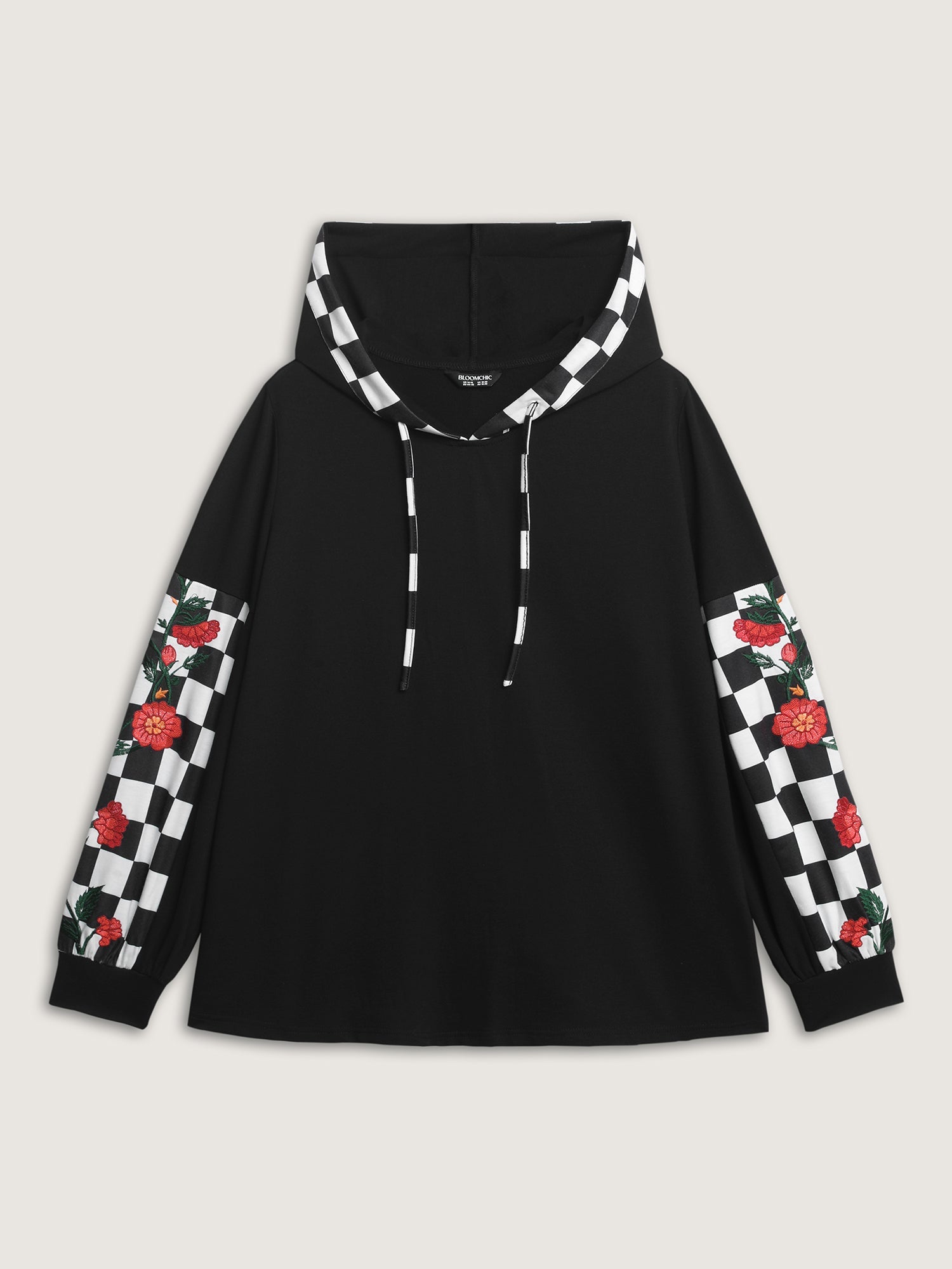 Checkered Stretchy Color Contrast Hoodie