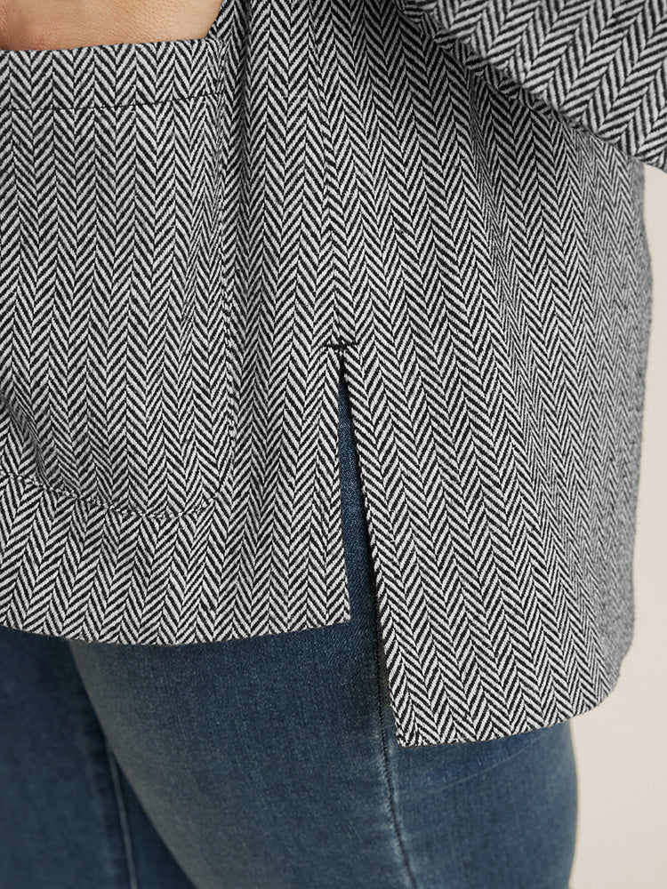 Chevron Pattern Pocket Split Hem Drawstring Coat